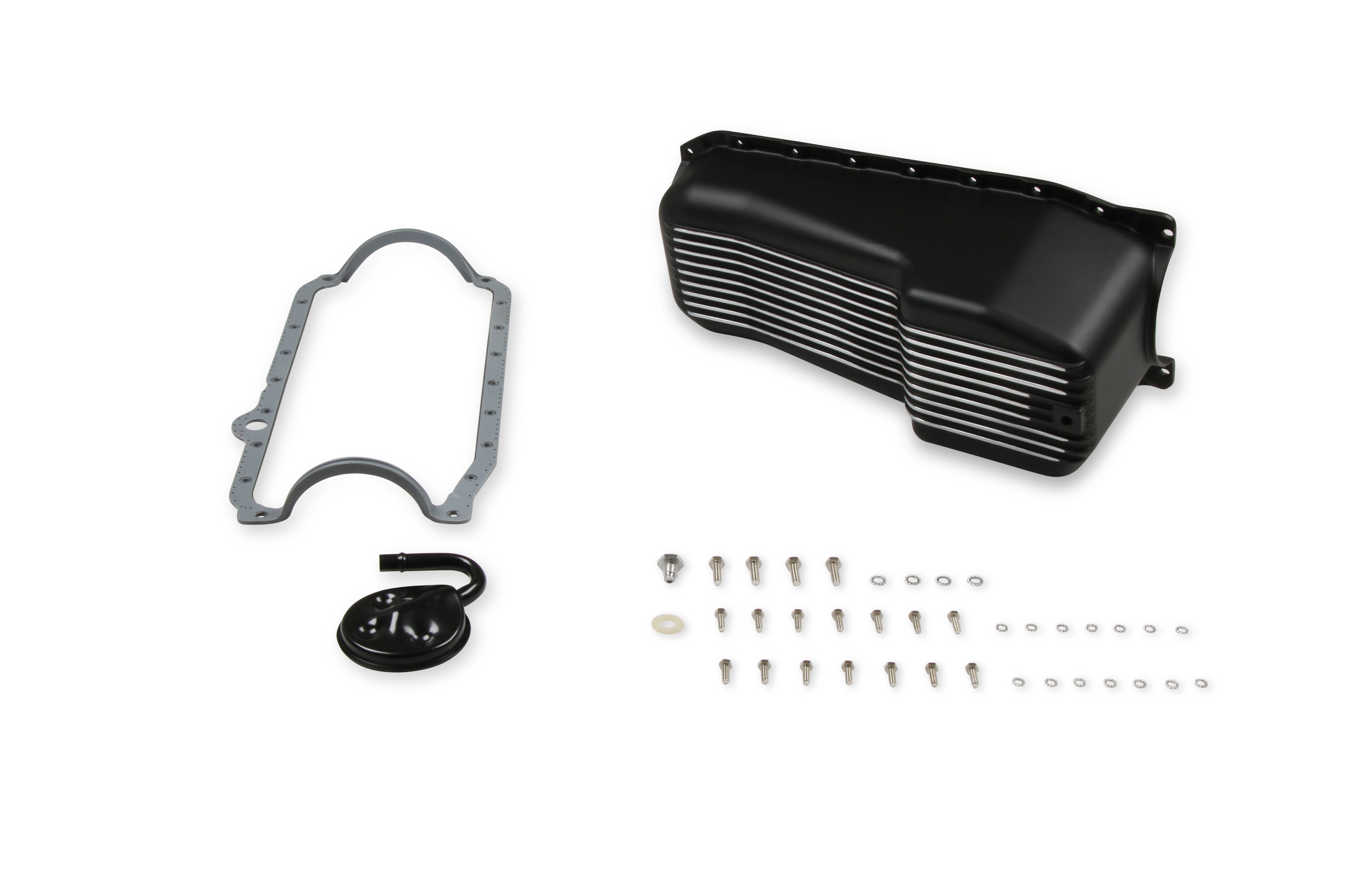 WEIAND ALUM OIL PAN KIT BLK SBC FINNED