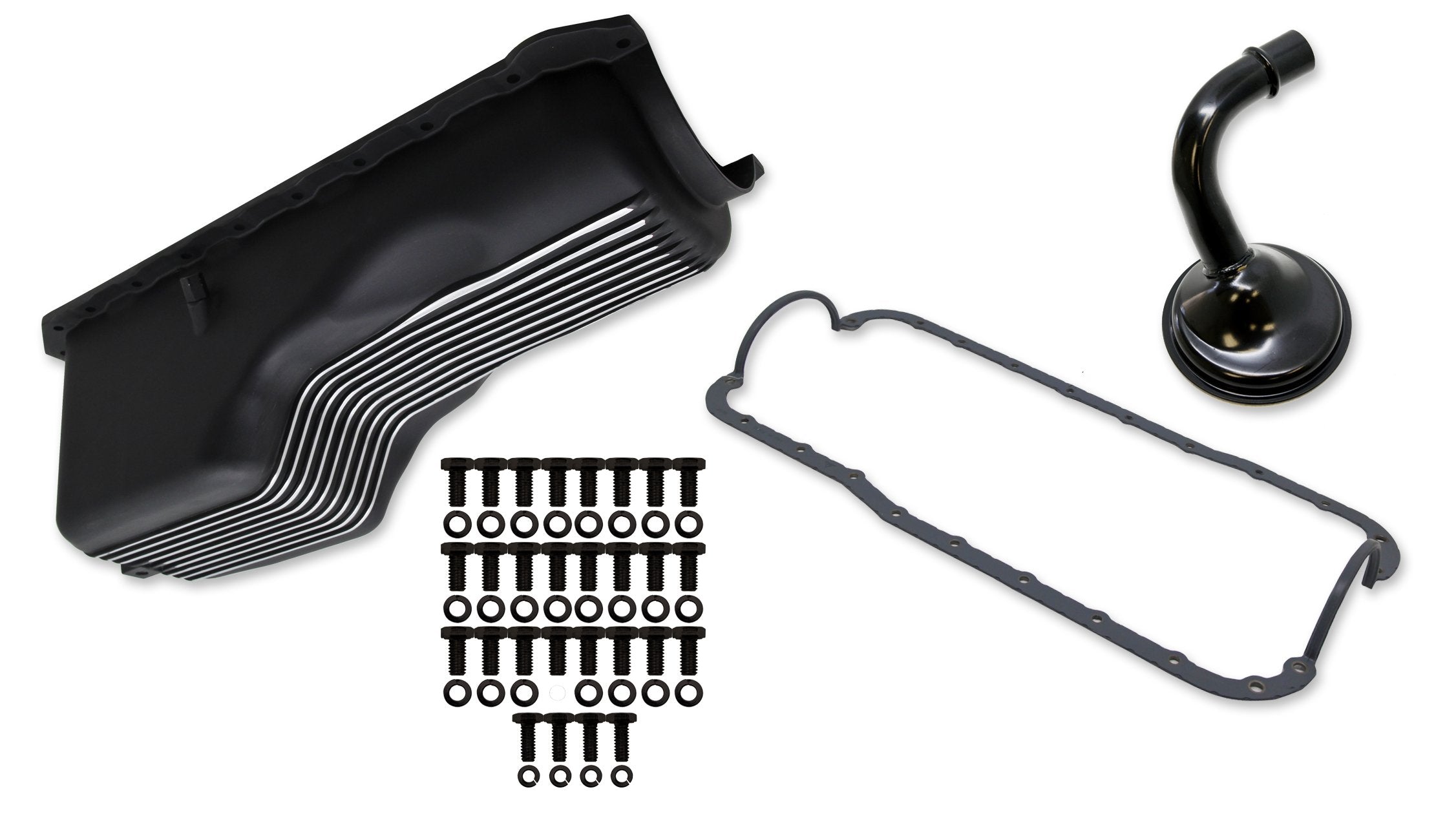 WEIAND ALUM OIL PAN KIT BLK BBC FINNED