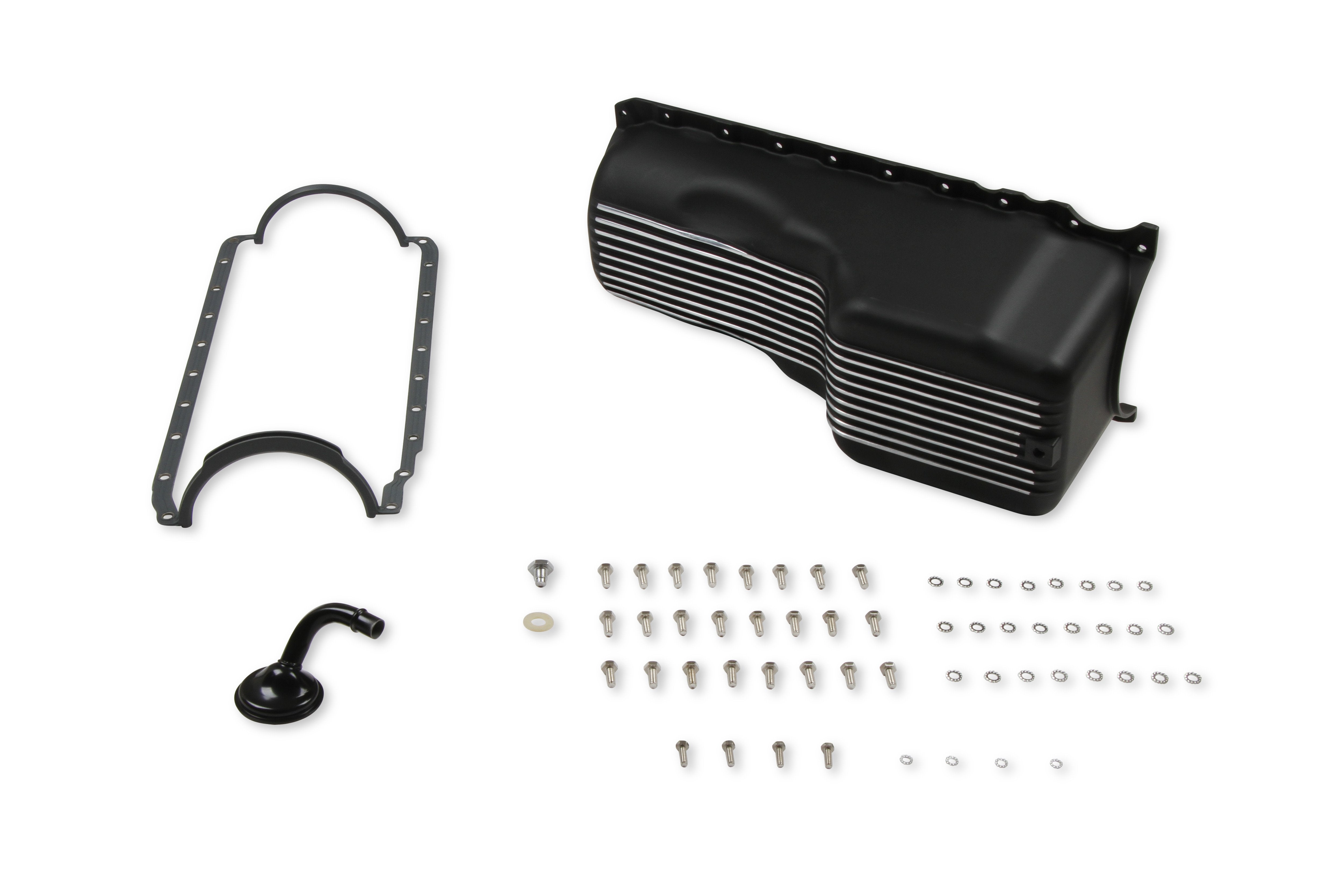WEIAND ALUM OIL PAN KIT BLK BBC FINNED