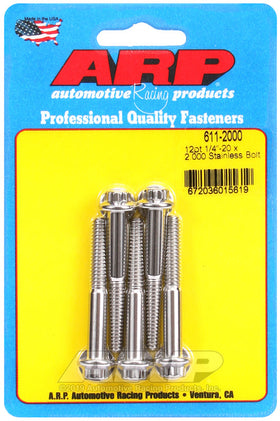 ARP 1/4 in.-20 RH Thread, 2.000 in 12 Point SS 300 Bolts - Set of 5