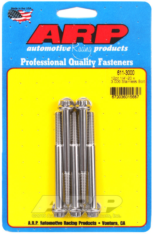ARP 1/4-20 x 3.000 12pt Stainless Steel Bolts (Set of 5)