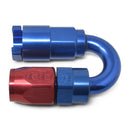 Russell Performance 3/8in SAE Quick Disc Female to -6 Hose Red/Blue 180 Degree Hose End-1