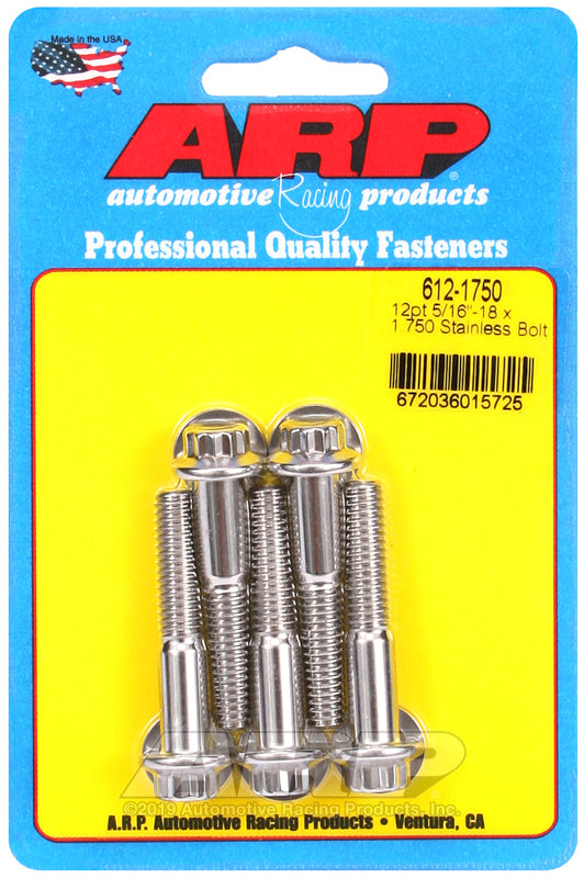 ARP 5/16 Inch -18 x 1.750 12pt SS Bolts (5/pkg)