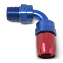 Russell Performance -10 AN Red/Blue 90 Deg Full Flow Swivel Pipe Thread Hose End (With 1/2in NPT)-1