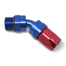 Russell Performance -10 AN Red/Blue 45 Degree Swivel Dry Sump Hose End (-8 Port 3/4in-16 Thread)-1