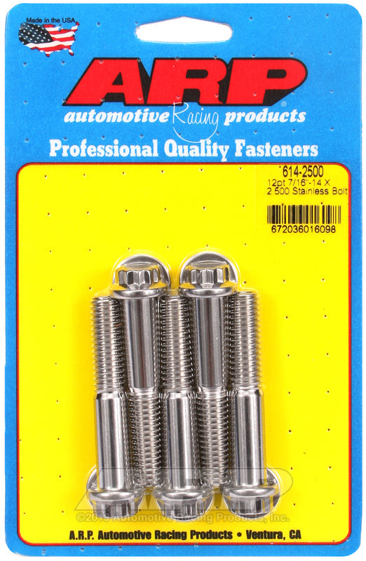 ARP 7/16 Inch -14 x 2.5 12pt Stainless Steel Bolts (5/pkg)