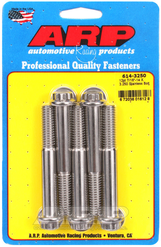 ARP 7/16in - 14 X 3.250 1/2in 12pt SS Bolts ( 5/pkg)