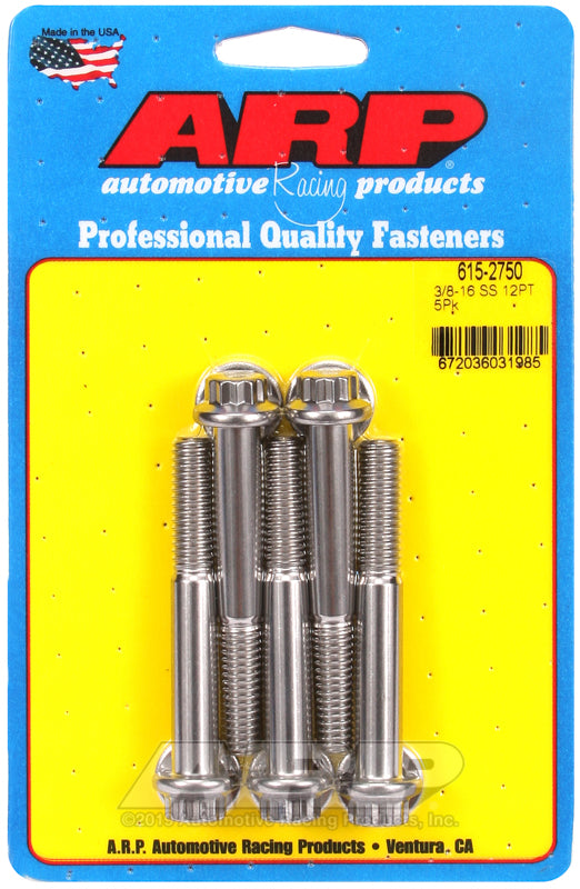 ARP 3/8 in.-16 RH Thread, 2.750 in 12 Point SS 300 Bolts - Set of 5