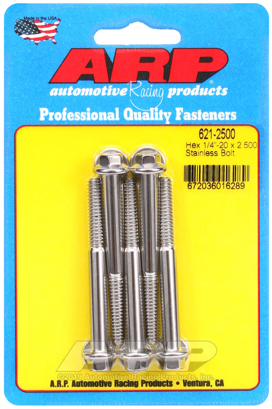 1/4-20 X 2.500 SS HEX 5PK