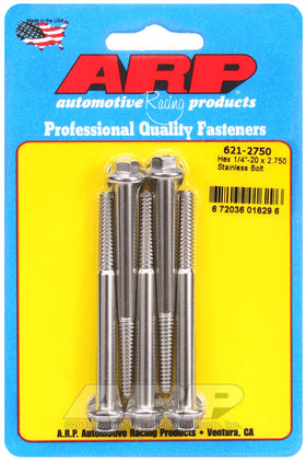 1/4-20 X 2.750 SS HEX 5PK