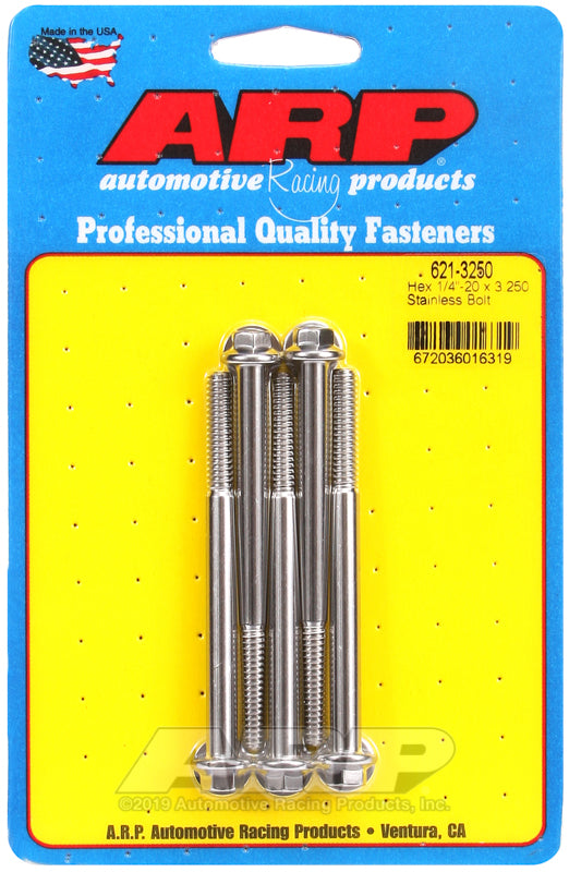 1/4-20 X 3.250 SS HEX 5PK