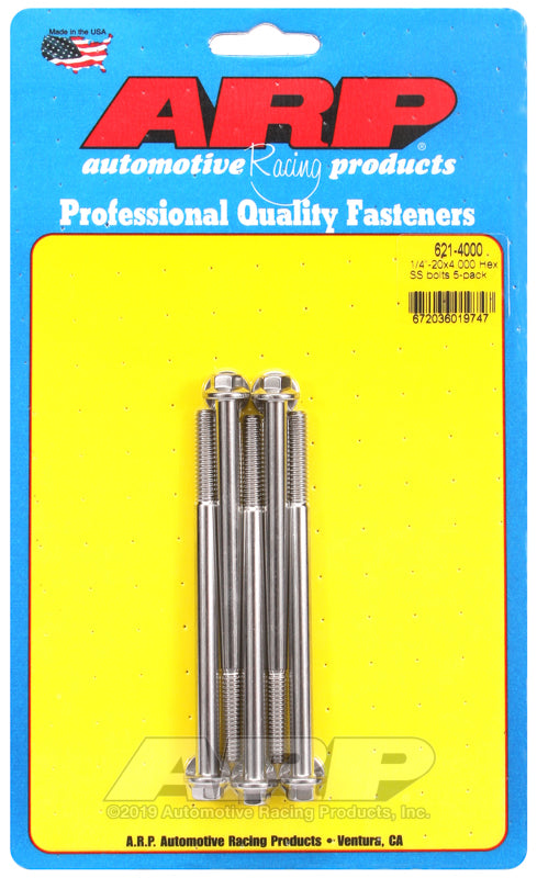 1/4-20 X 4.000 SS HEX 5PK