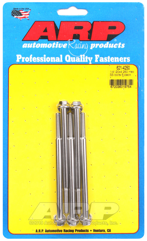 ARP 1/4-20 x 4.250in UHL Hex Stainless Steel Bolts (5/pkg)
