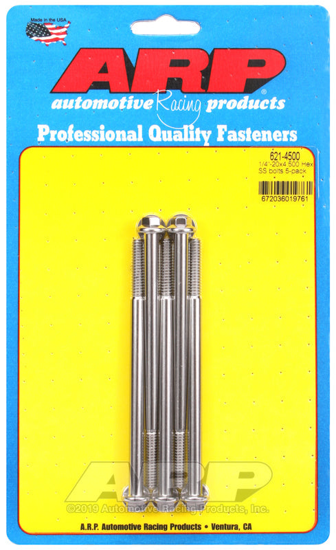 1/4-20 X 4.500 SS HEX 5PK