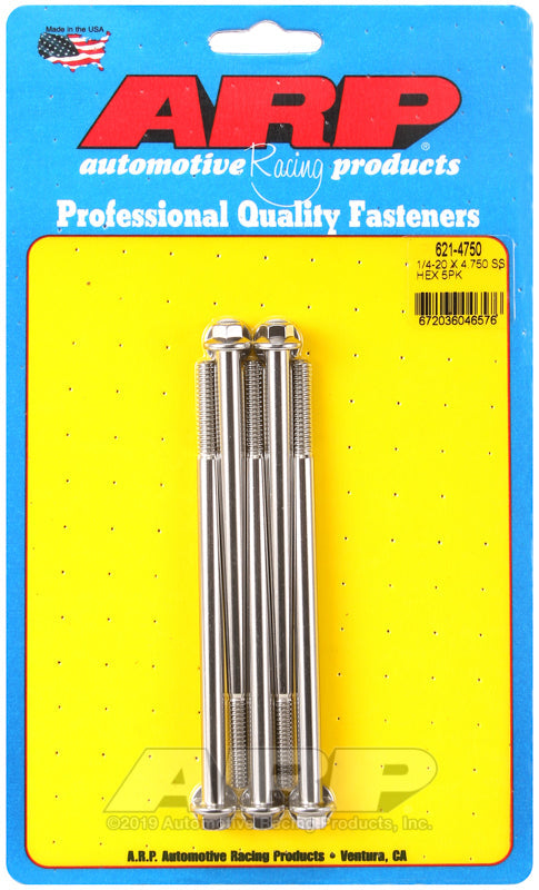 1/4-20 X 4.750 SS HEX 5PK