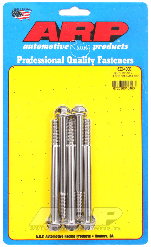 5/16-18 X 4.000 SS HEX 5PK