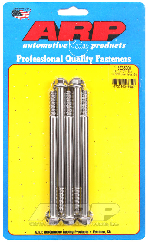 5/16-18 X 5.000 SS HEX 5PK
