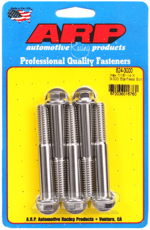 7/16-14 X 3.000 SS HEX 5PK