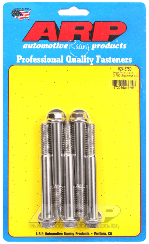 7/16-14 X 3.750 SS HEX 5PK