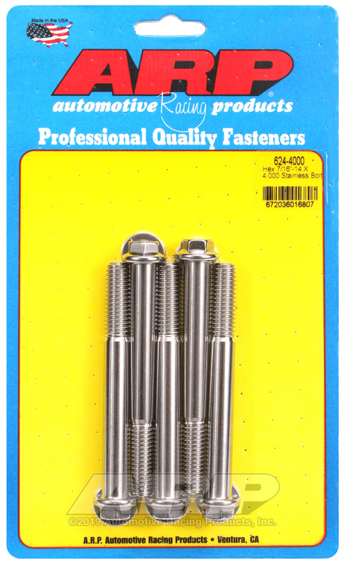 7/16-14 X 4.000 SS HEX 5PK