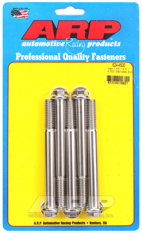 7/16-14 X 4.500 SS HEX 5PK