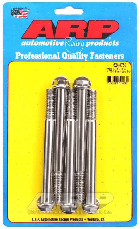 7/16-14 X 4.750 SS HEX 5PK