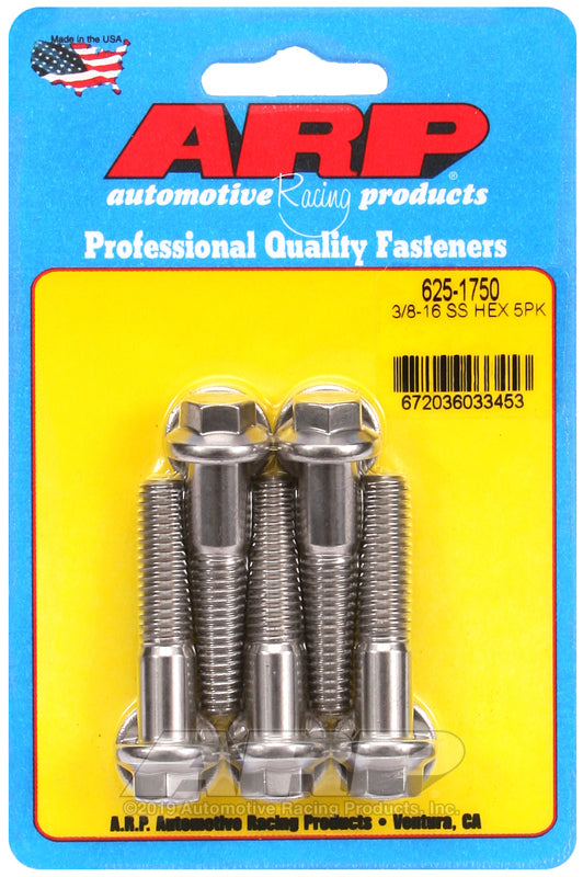 ARP 3/8-16 in. Thread, 1.75 in Hex Head SS Bolts - Set of 5