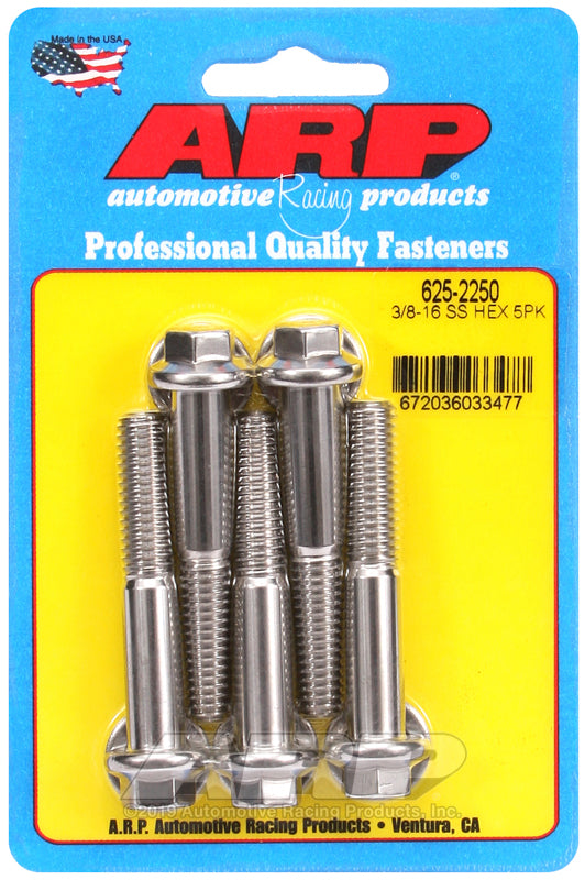 ARP 3/8 in.-16 RH Thread, 2.250 in Hex Head Bolts - Set of 5