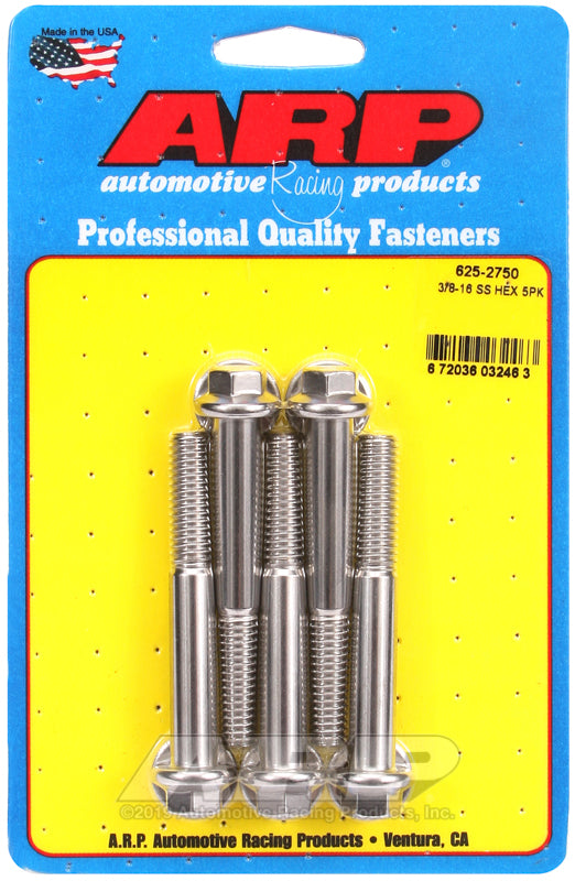 3/8-16 X 2.750 SS HEX 5PK