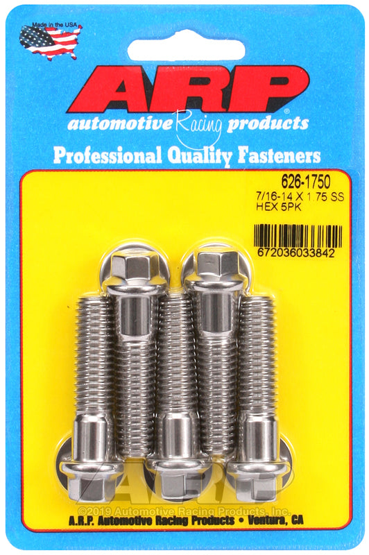 7/16-14 X 1.750 SS 7/16HEX 5PK