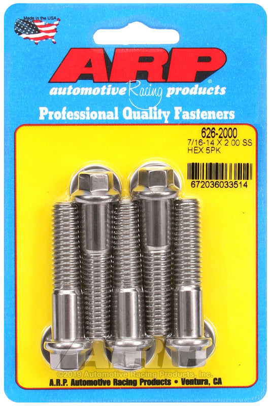 7/16-14 X 2.000 SS 7/16HEX 5PK