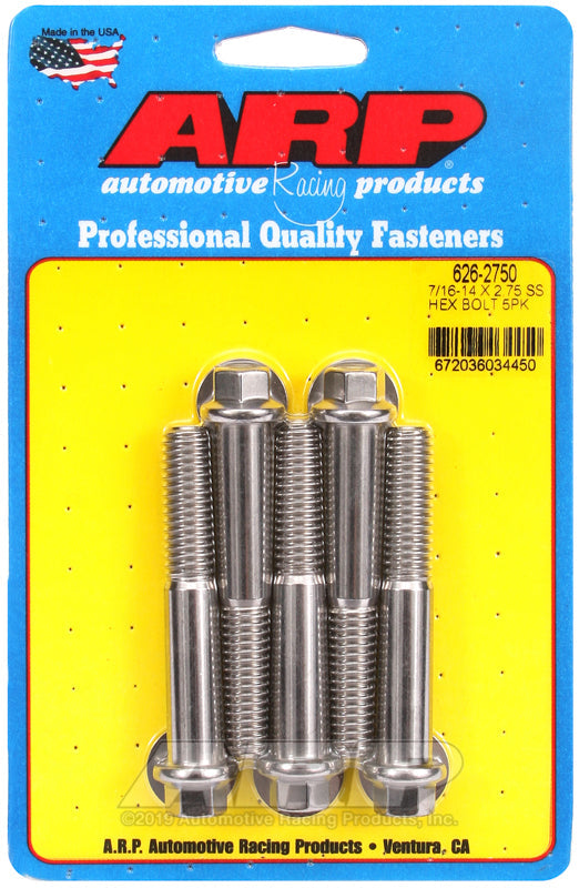 7/16-14 X 2.750 SS 7/16HEX 5PK