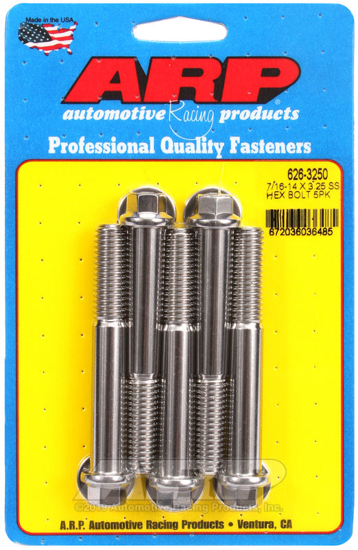 7/16-14 X 3.250 SS 7/16HEX 5PK