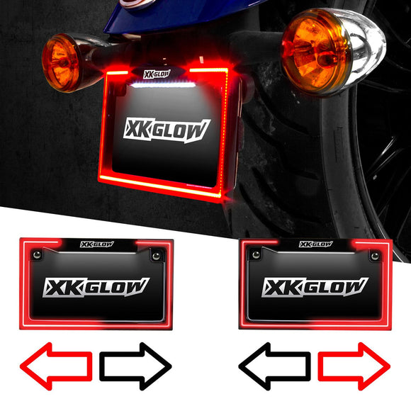 XK Glow Motorcycle License Plate Frame Light w/ Turn Signal - Chrome