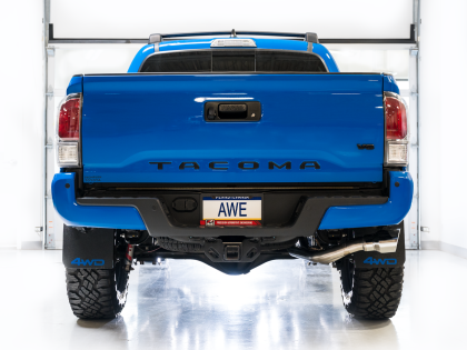 AWE 0FG Exhaust with BashGuard for 3rd Gen Tacoma - Dual Chrome Silver Tips