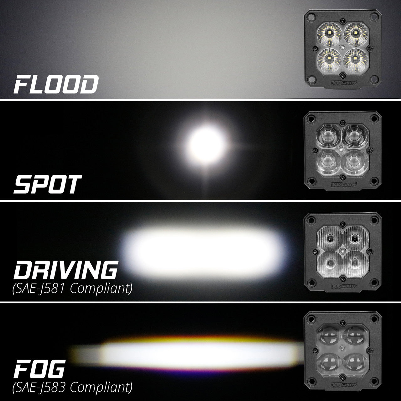 XK Glow Flush Mount XKchrome 20w LED Cube Light w/ RGB Accent Light Kit w/ Cntrlr - Flood Beam 2pc