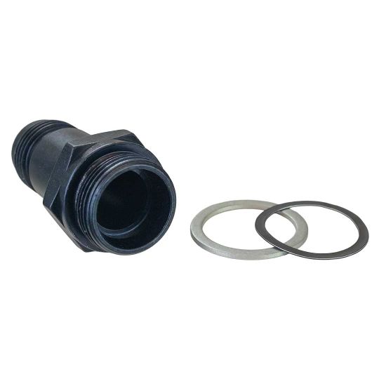 CARBURATOR FUEL INLET FITTING, 8AN X 7/8-20, 2 IN LONG, BLACK ANODIZED