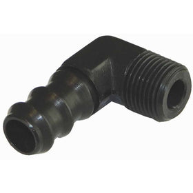 Moroso Air/Oil Separator Fuel Line Fitting - 3/8in to 1/2in Hose - 90 Degree - Black - Single