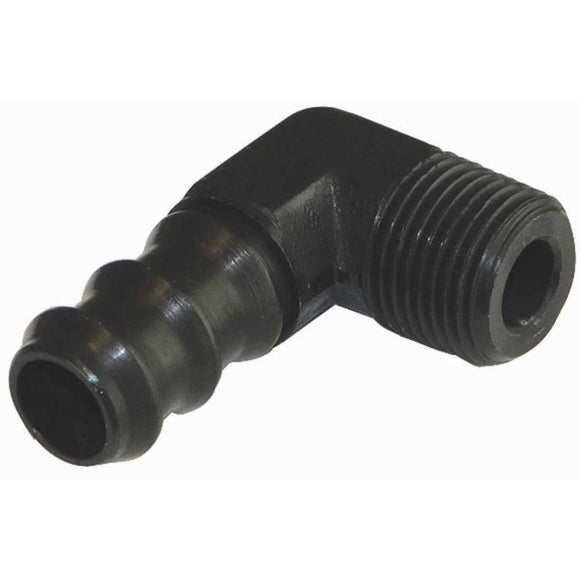 Moroso Air/Oil Separator Fuel Line Fitting - 3/8in to 1/2in Hose - 90 Degree - Black - Single
