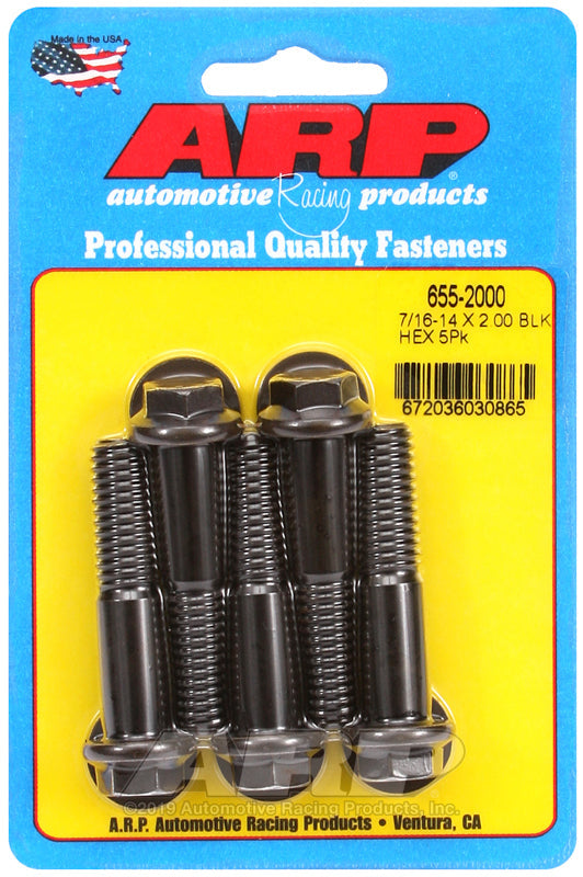 7/16-14 X 2.000 BLK HEX 5PK
