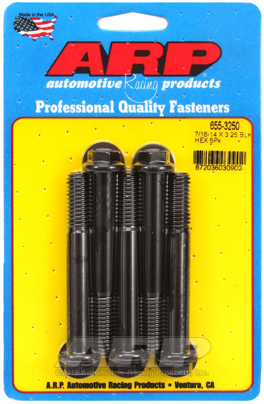 7/16-14 X 3.250 BLK HEX 5PK