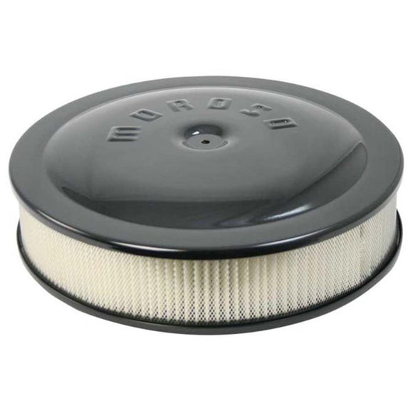 Moroso Racing Air Cleaner - 14in x 3in Filter - Raised Bottom - Aluminum - Black Powder Coat