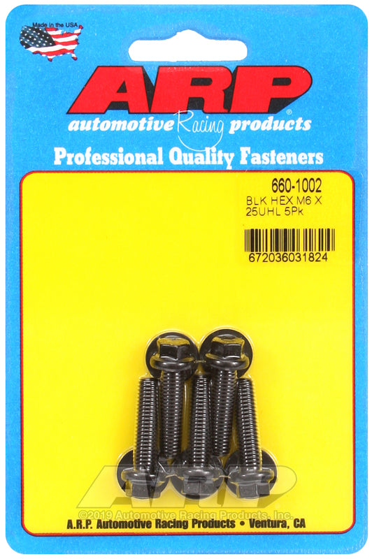 ARP M6 x 1.00 x 25 Black Oxide Hex Bolts (5/pkg)