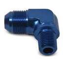 Russell Performance -3 AN to 1/8in NPT 90 Degree Flare to Pipe Adapter (Blue)-1