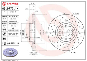 Brembo 06-13 A3 Quattro/15-18 A3 Quattro Front Premium Xtra Cross Drilled UV Coated Rotor 1K0615301AA - 0