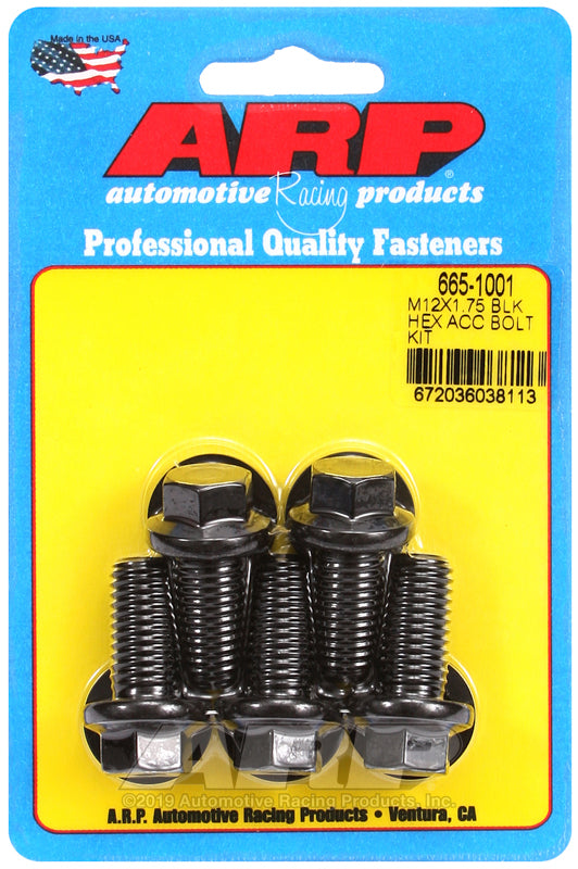 M12 X 1.75 X 25 BLK HEX 5PK