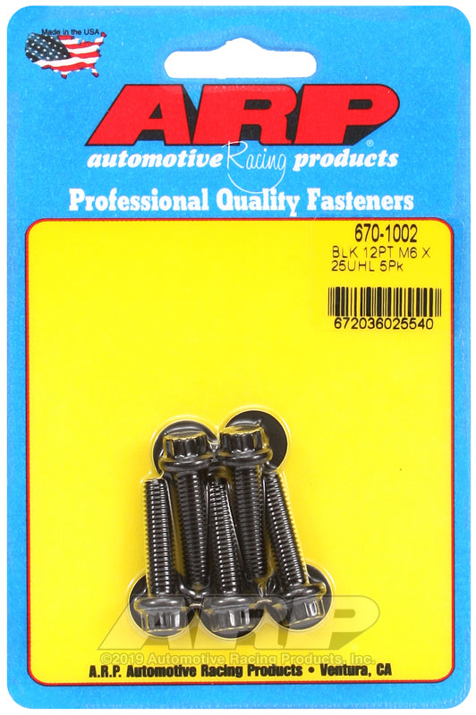 ARP M6 x 1.00 x 25 12pt Black Oxide Bolts (5/pkg)