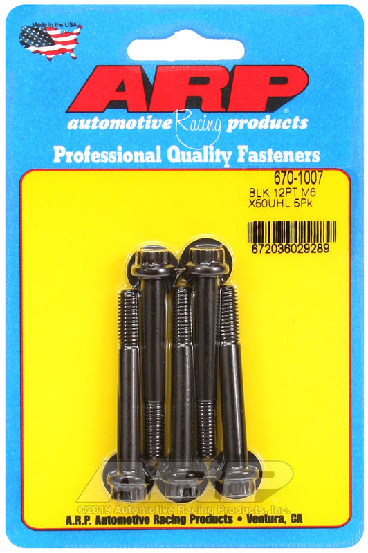 ARP M6 x 1.00 x 50 Black Oxide 12pt Bolts (5/pkg)