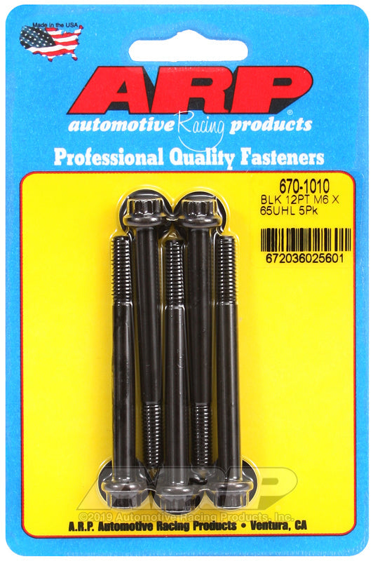 ARP M6 x 1.00 x 65 12pt Black Oxide Bolts (5/pkg)