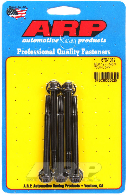 M6 X 1.00 X 75 BLK 12PT 5PK